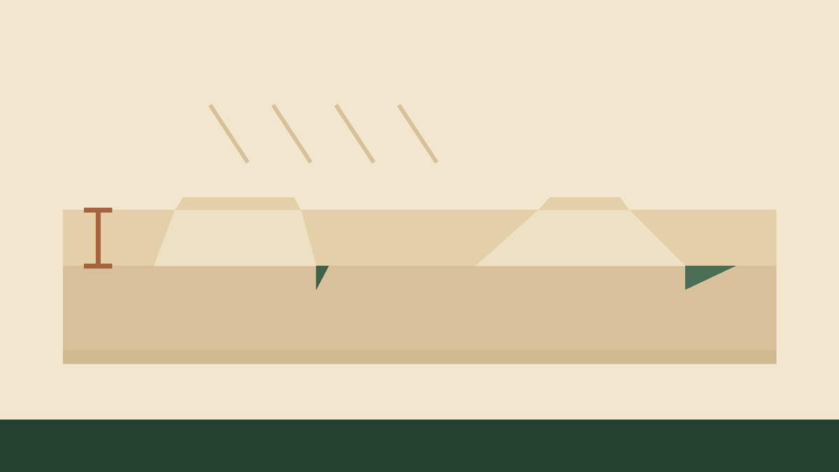 Cross-section of a relief panel showing the ground, an undercut wall and the modelled surface above